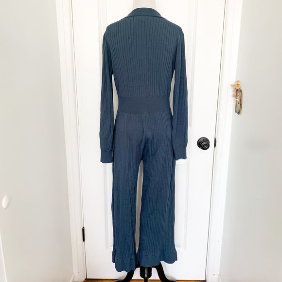 J.Crew Blue Ribbed Cropped Jumpsuit - Picture 3 of 7